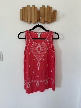 Sundance Art Of Geometry Tank Top, Womens Small, Pink Embroidered Aztec Print